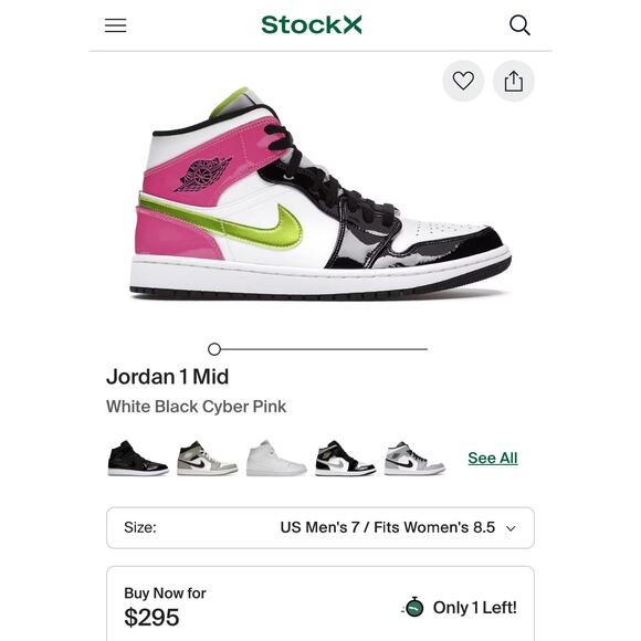 Air Jordan 1 Mid SE 'Cyber / Fuchsia'  Boys size 5.5 - Picture 1 of 8